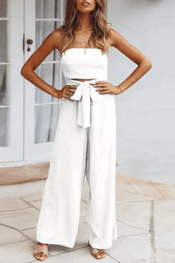 Women's Wide Leg Strapless Jumpsuit with Adjustable Waist
