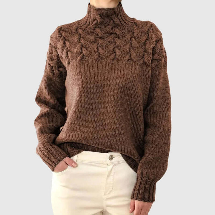 Women's Cable Knit Turtleneck Sweater - Long Sleeve, Warm & Cozy