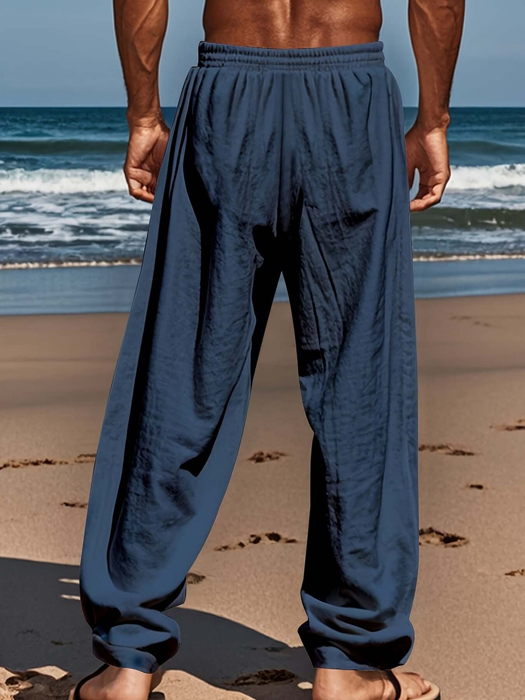 Men's Palm Tree Print Drawstring Beach Pants