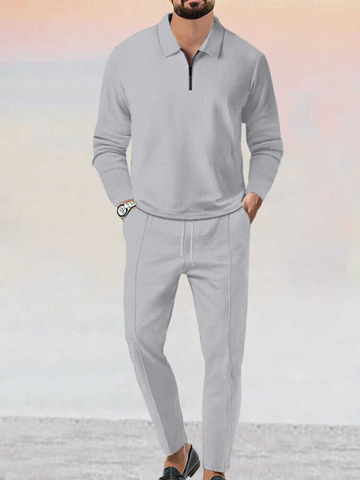 Men's Sporty Waffle Two-Piece Set: Relaxed Fit, Soft Cotton Blend