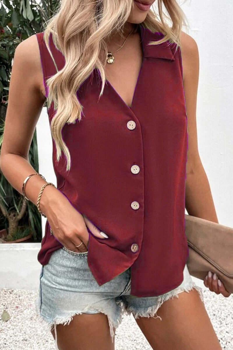 Women's V-Neck Button-Up Top: Elegant & Versatile