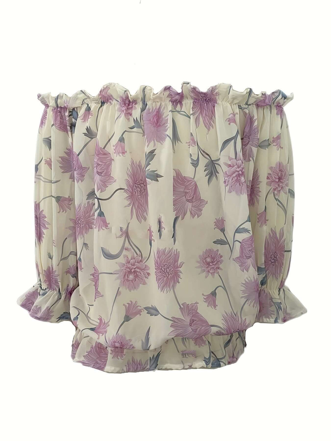 Women's Off-Shoulder Floral Blouse: Summer Balloon Sleeve Top