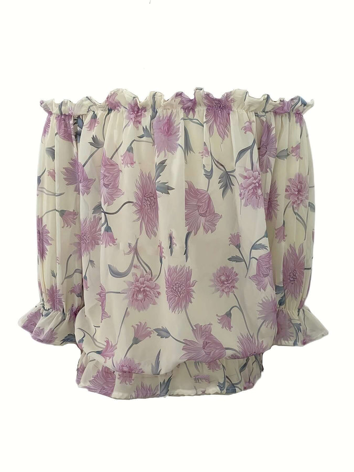 Women's Off-Shoulder Floral Blouse: Summer Balloon Sleeve Top