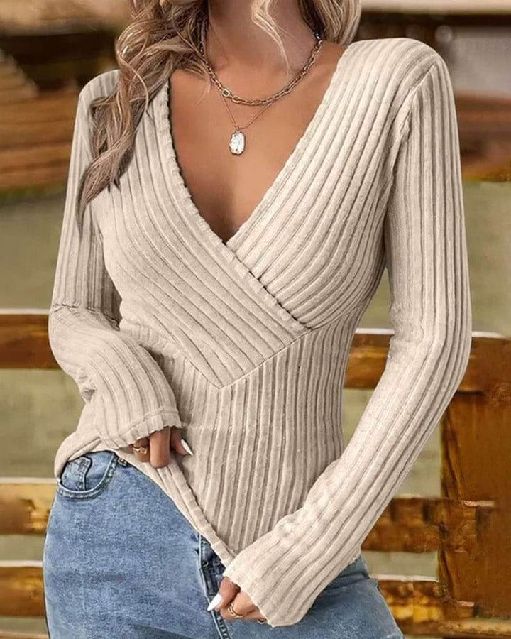 Women's V-Neck Ribbed Knit Wrap Sweater