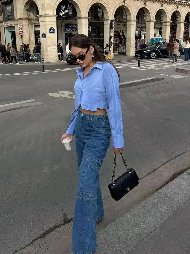 Women's Striped Long-Sleeve Button-Up Blouse