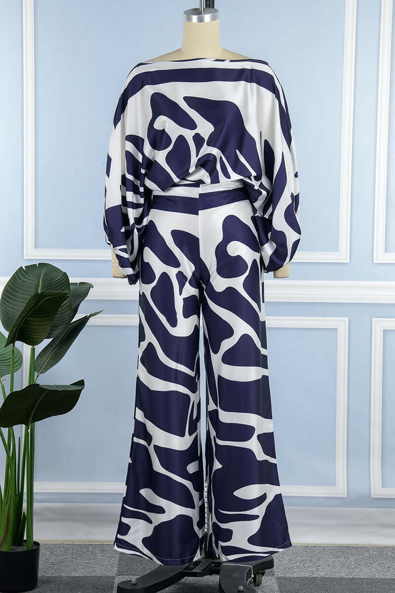 Women's Elegant Printed Off-Shoulder Long Sleeve Two-Piece Set