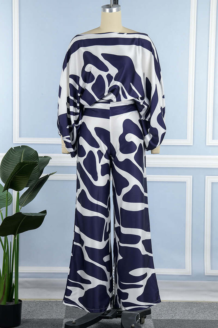 Women's Elegant Printed Off-Shoulder Long Sleeve Two-Piece Set