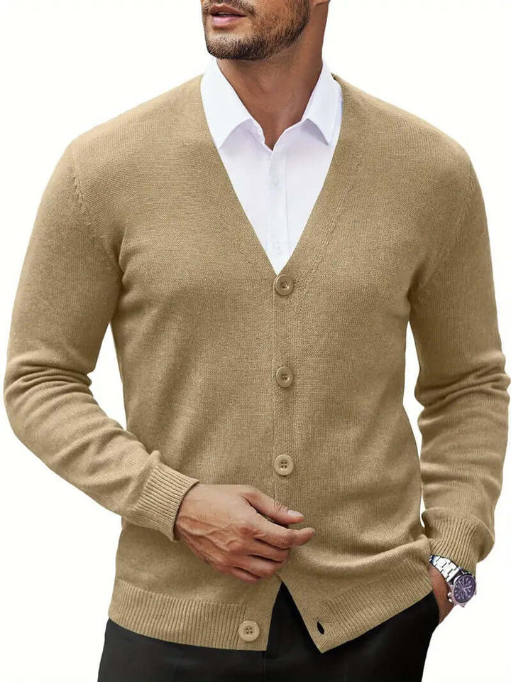 Men's Soft Knit V-Neck Cardigan: Modern Fit, Ribbed Cuffs