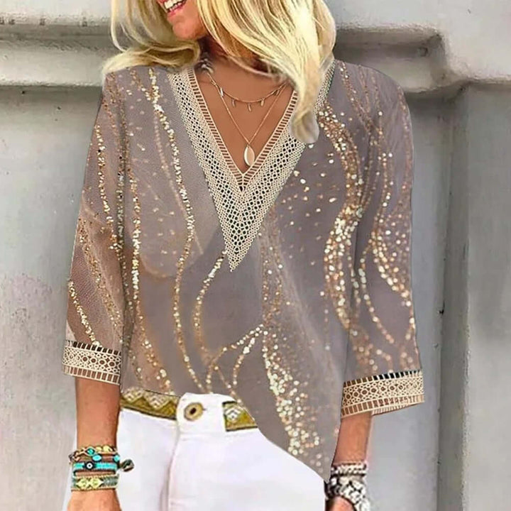 Women's Printed V-Neck Blouse: Loose Fit, Stylish Top