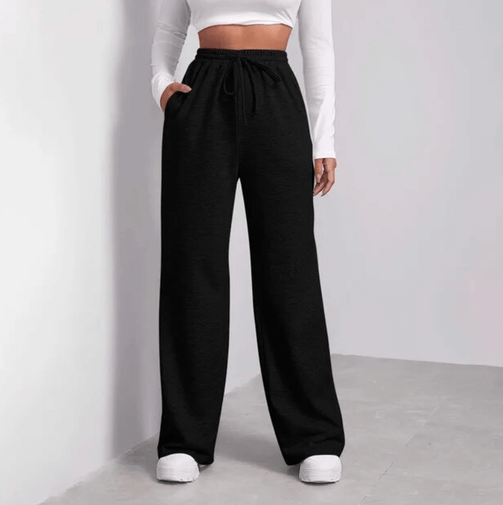 Women's Wide-Leg Elastic Waist Trousers with Pockets