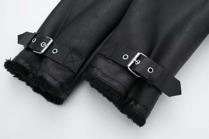 Women's Faux Leather Jacket with Fur Trim
