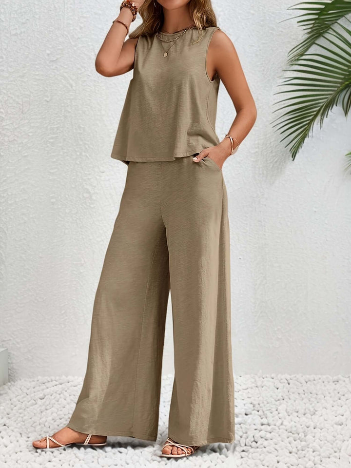 Women's Sleeveless Wide-Leg Pants Set: Relaxed Summer Outfit