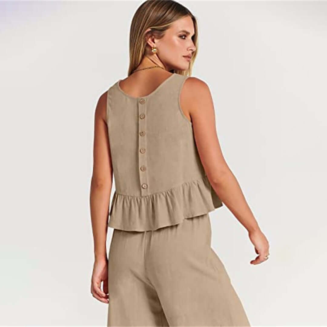 Women's Summer Sleeveless Jumpsuit: Peplum Waist, Wide Leg