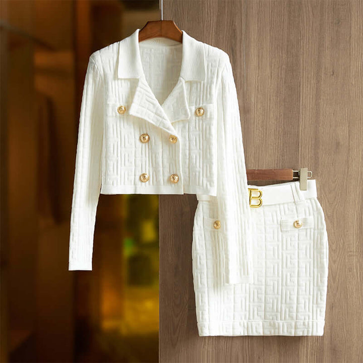 Women's Double-Breasted Top & Skirt Set