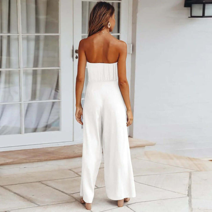 Women's Casual Strapless Jumpsuit with Elastic Waist