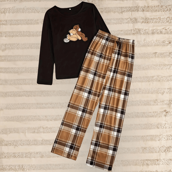 Women's Crew Neck Top & Checkered Pants Set