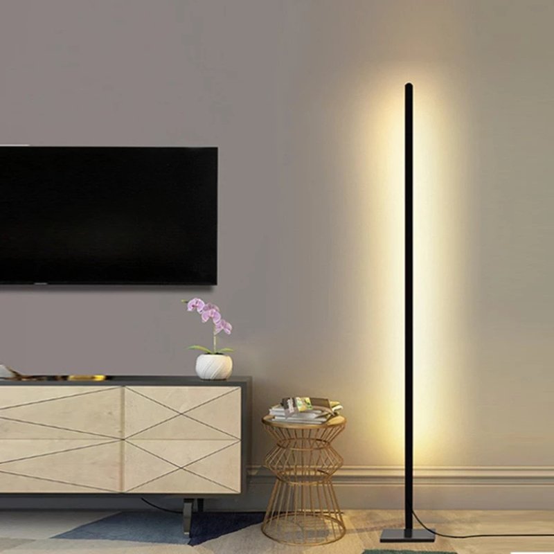 Elegant LED floor lamp with minimalist design, soft ambient lighting, adjustable timer, and remote control for modern interio