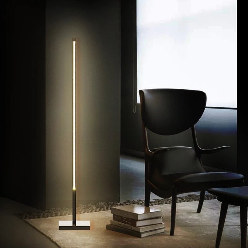 Elegant LED floor lamp with minimalist design, soft ambient lighting, adjustable timer, and remote control for modern interio