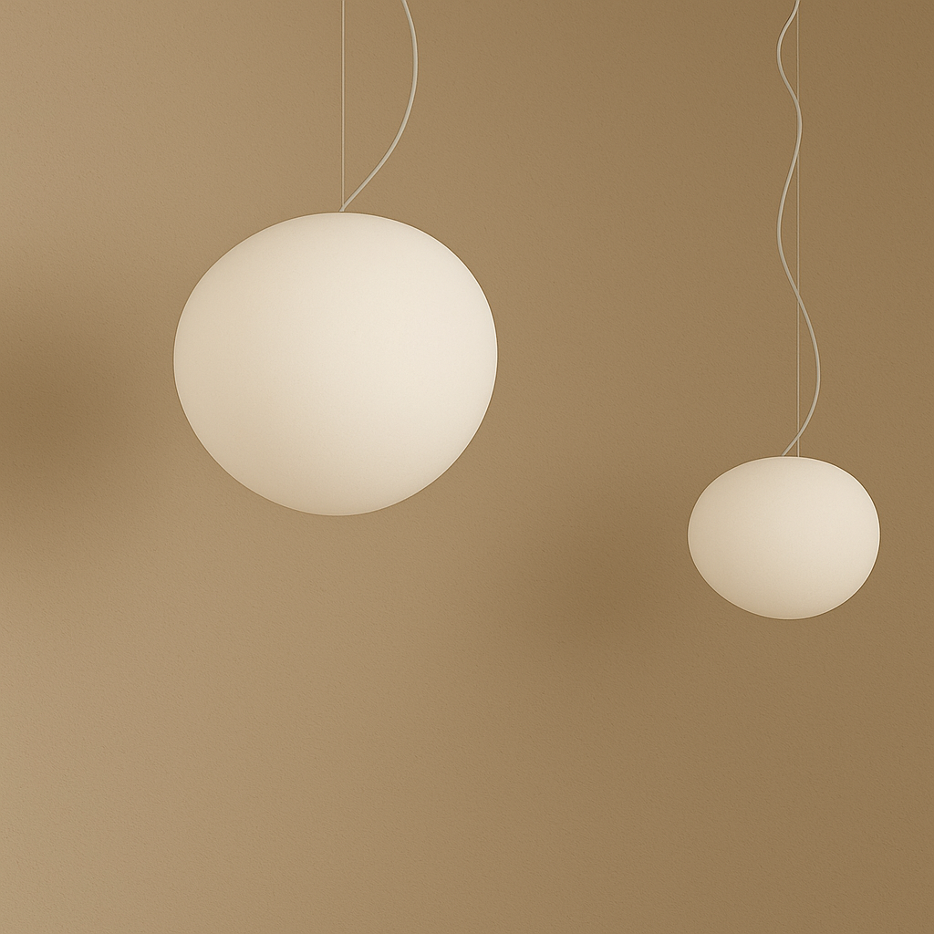 Elegant white glass globe pendant ceiling light with sleek design, ideal for modern decor, enhances dining rooms and lounges.
