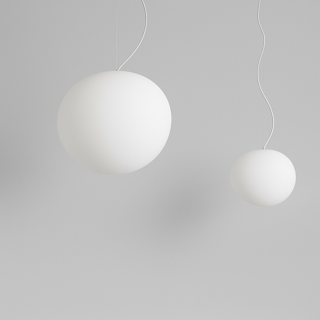 Elegant white glass globe pendant ceiling light with sleek design, ideal for modern decor, enhances dining rooms and lounges.