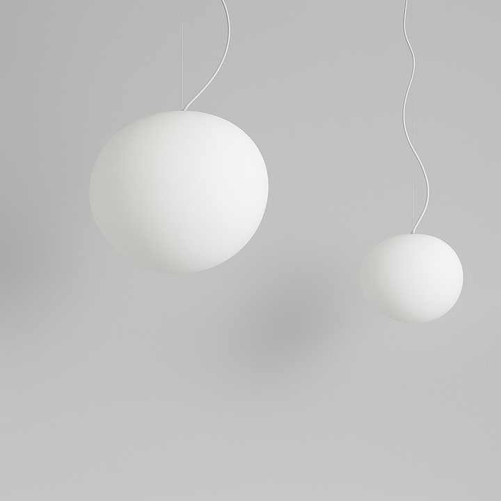 Elegant white glass globe pendant ceiling light with sleek design, ideal for modern decor, enhances dining rooms and lounges.