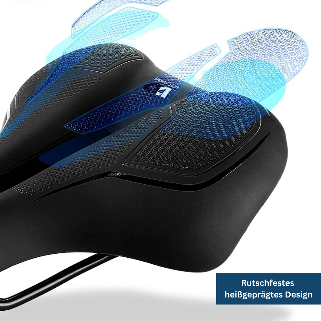 "Ergonomic black bike saddle for city, road, and touring bikes, featuring streamlined design and universal fit."