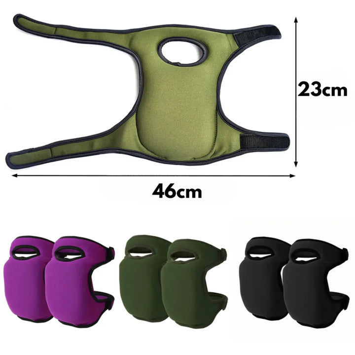 Ergonomic gardening knee pads with extra cushioning, contoured for comfort, shown in a durable, rugged design for outdoor use