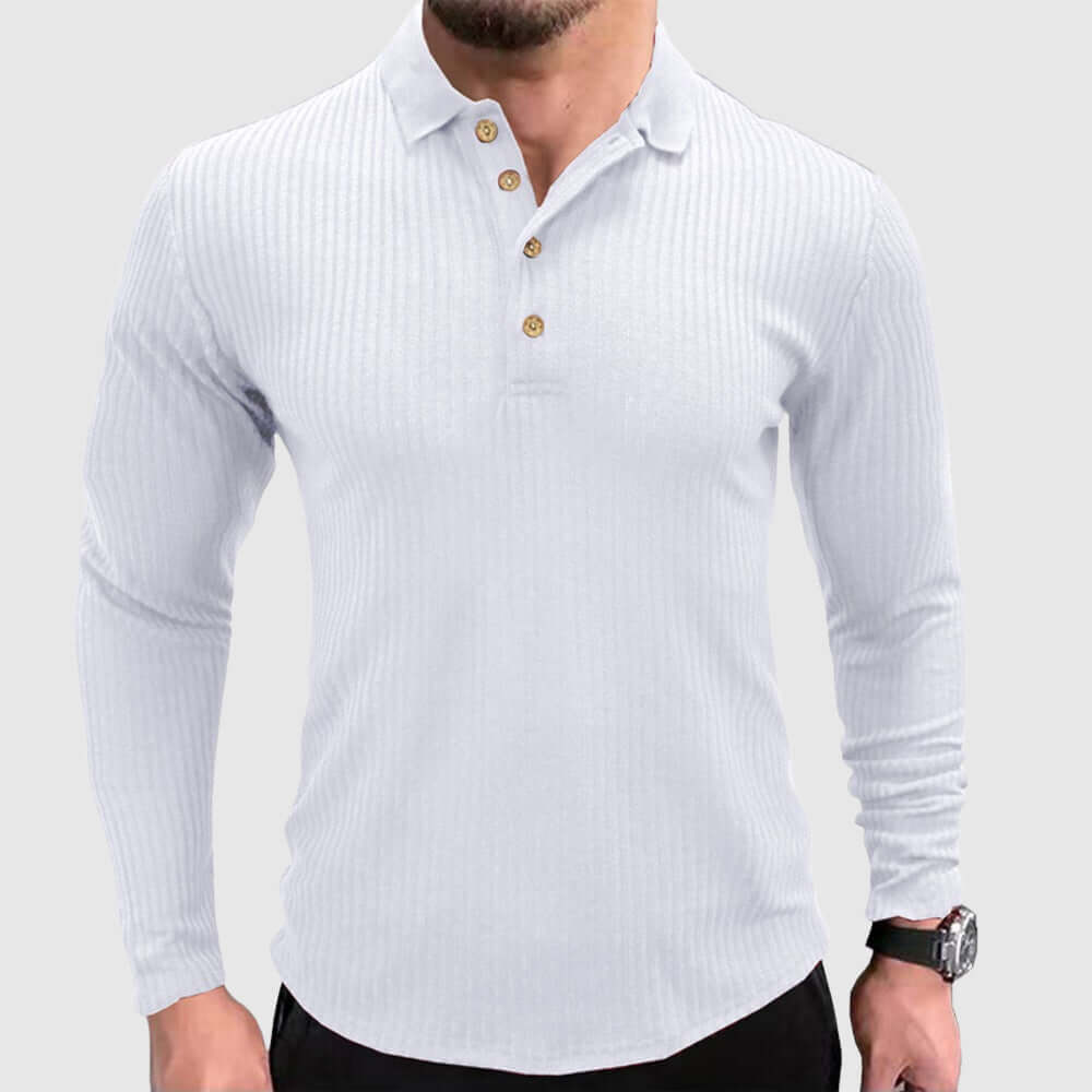 Men's Long-Sleeve Solid Color Polo Shirt