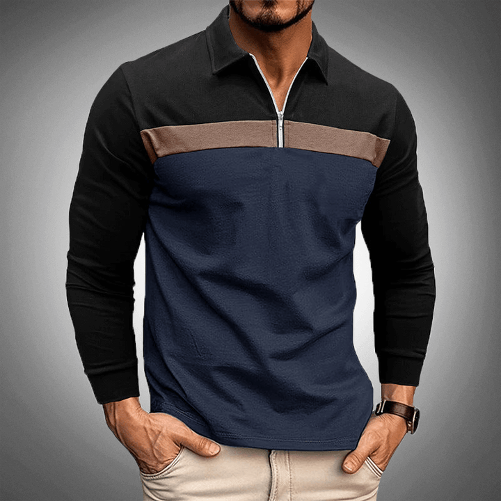 Men's Long-Sleeve Quarter-Zip Polo Shirt: Tailored Fit