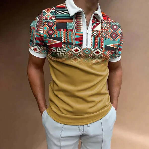 Men's Short Sleeve Polo Shirt: Muscle Fit, Retro Stripe