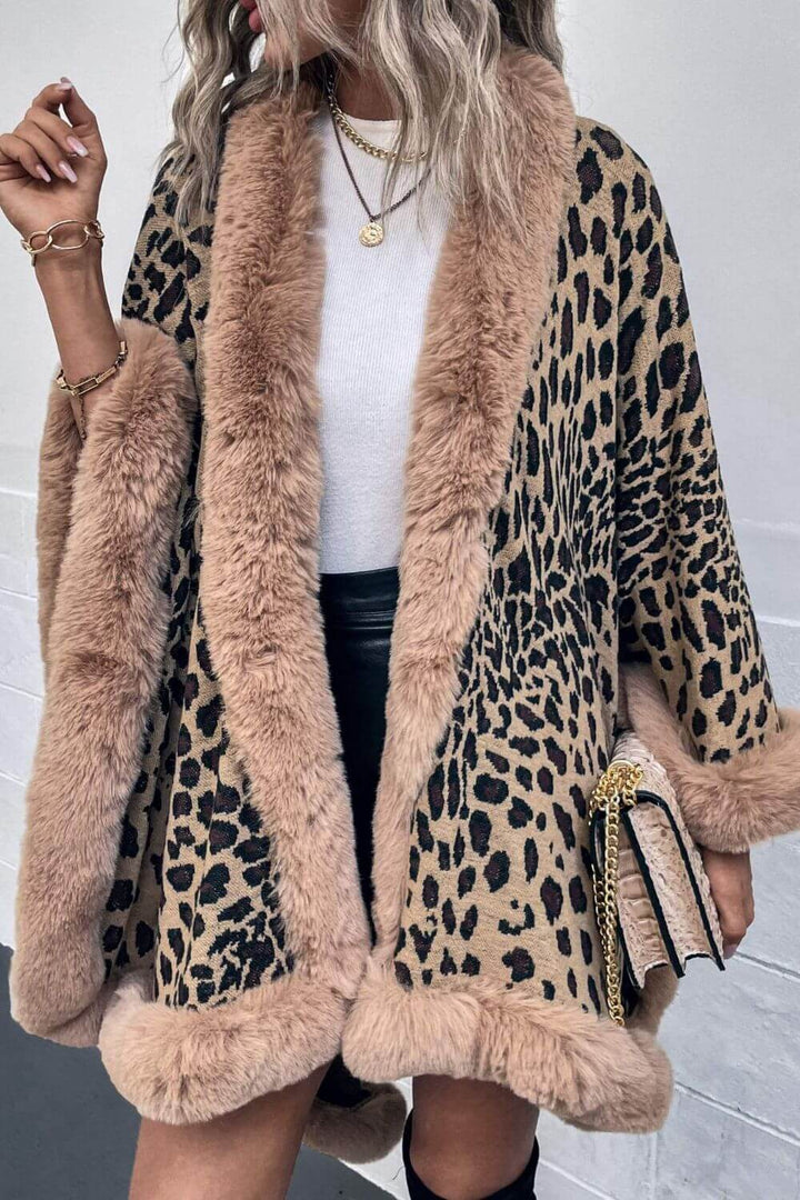 Women's Leopard Print Open Poncho - Stylish & Comfortable