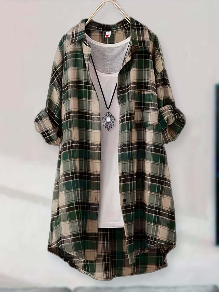Women's Longline Plaid Button-Up Shirt