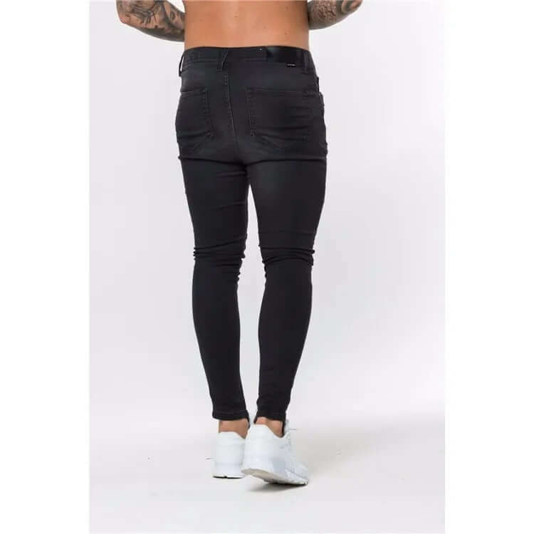 Men's Edgy Skinny Biker Jeans: Low Crotch & Zippers