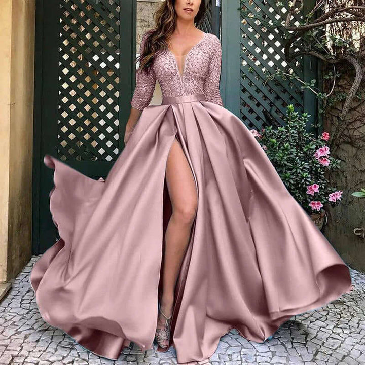 Elegant A-Line Evening Gown with Lace Bodice