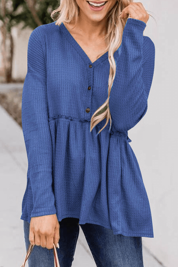 Women's Casual V-Neck Top with Buckle Detail