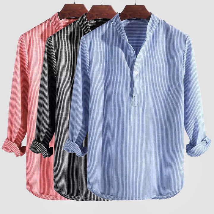 Men's Long-Sleeve Striped Shirt: Relaxed Fit, Breathable