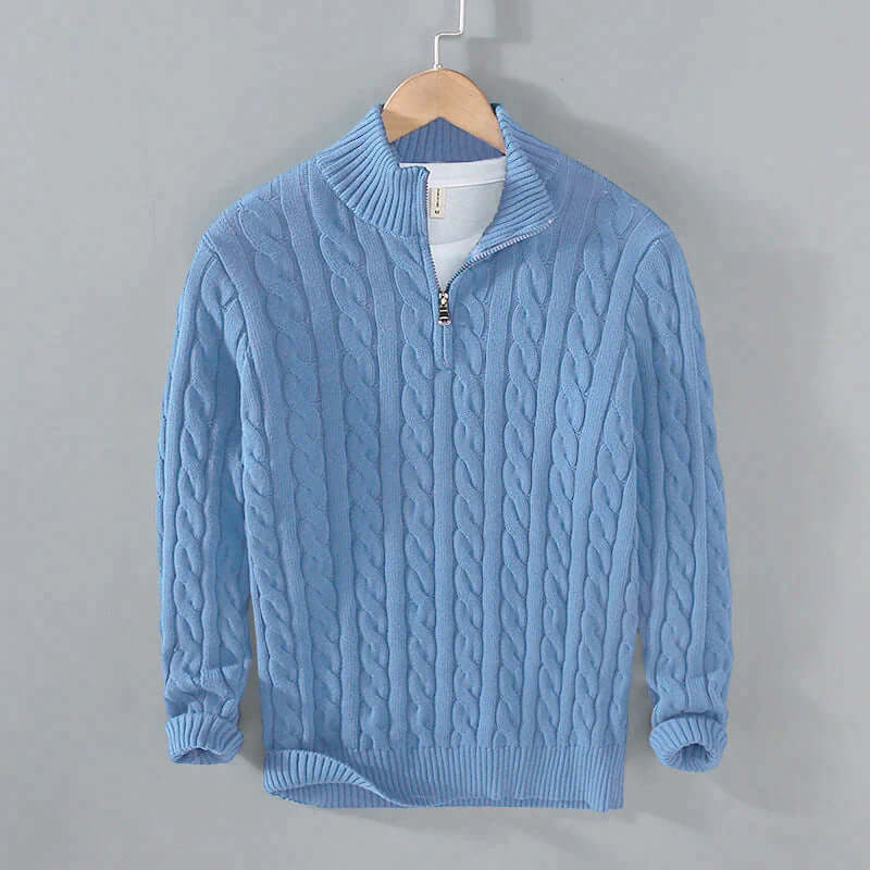 Men's Cable Knit Henley Sweater with Half-Zip