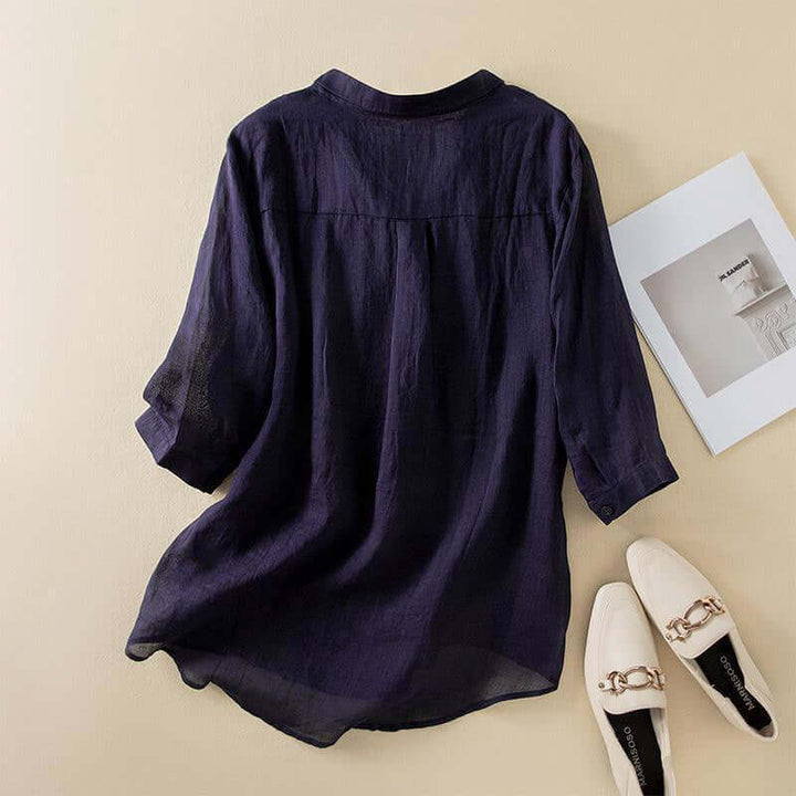 Women's Cotton 3/4 Sleeve Blouse - Casual Button-Down Top