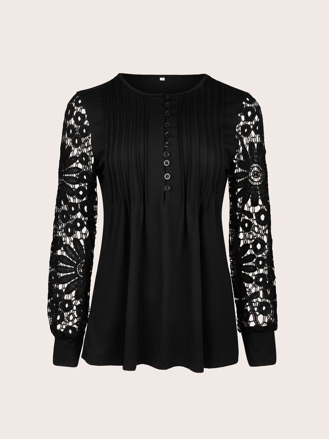 Women's Relaxed Fit Blouse: Lace Sleeves & Pintuck Detail