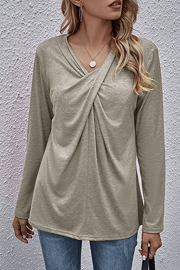 Women's Casual V-Neck Long Sleeve Top
