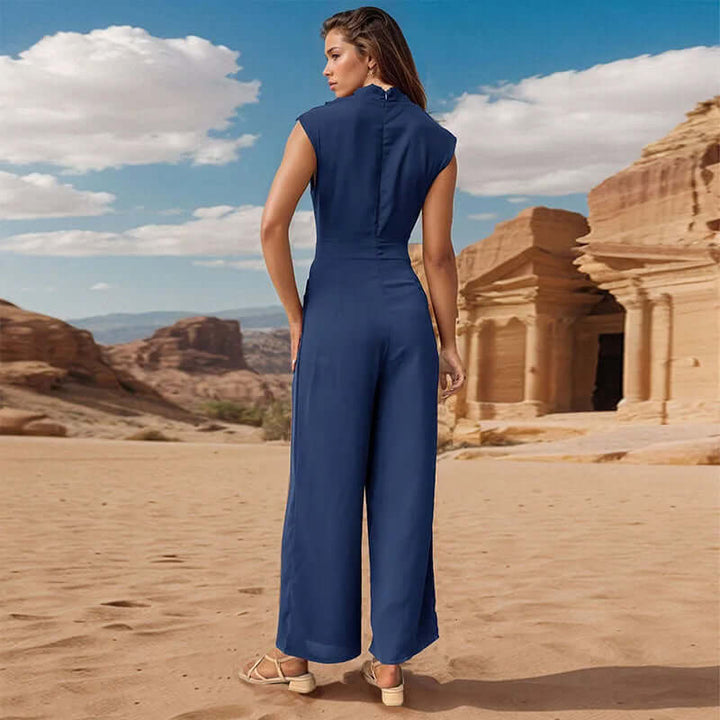 Women's Casual Sleeveless High Collar Top & Wide Leg Pants Set