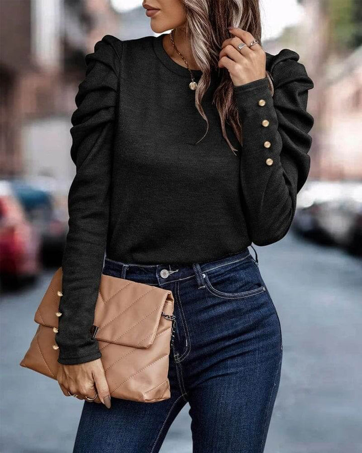 Women's Casual Puff Sleeve Blouse: Long Sleeve Top