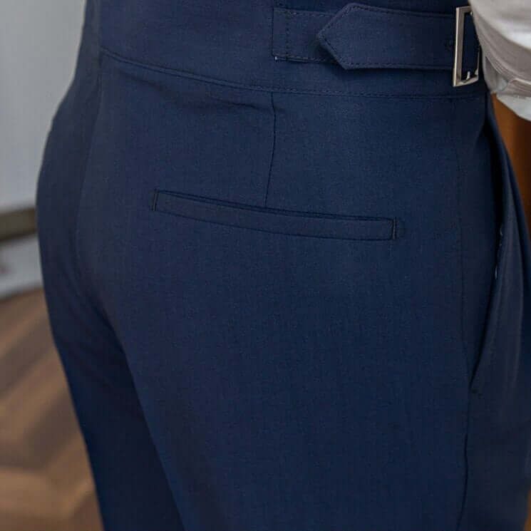 Men's High-Waisted Tailored Trousers: Pleated Front, Adjustable Buckle
