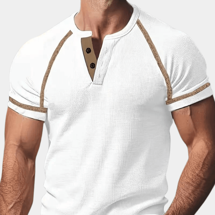 Men's Short Sleeve Henley Shirt: Breathable Cotton, Slim Fit