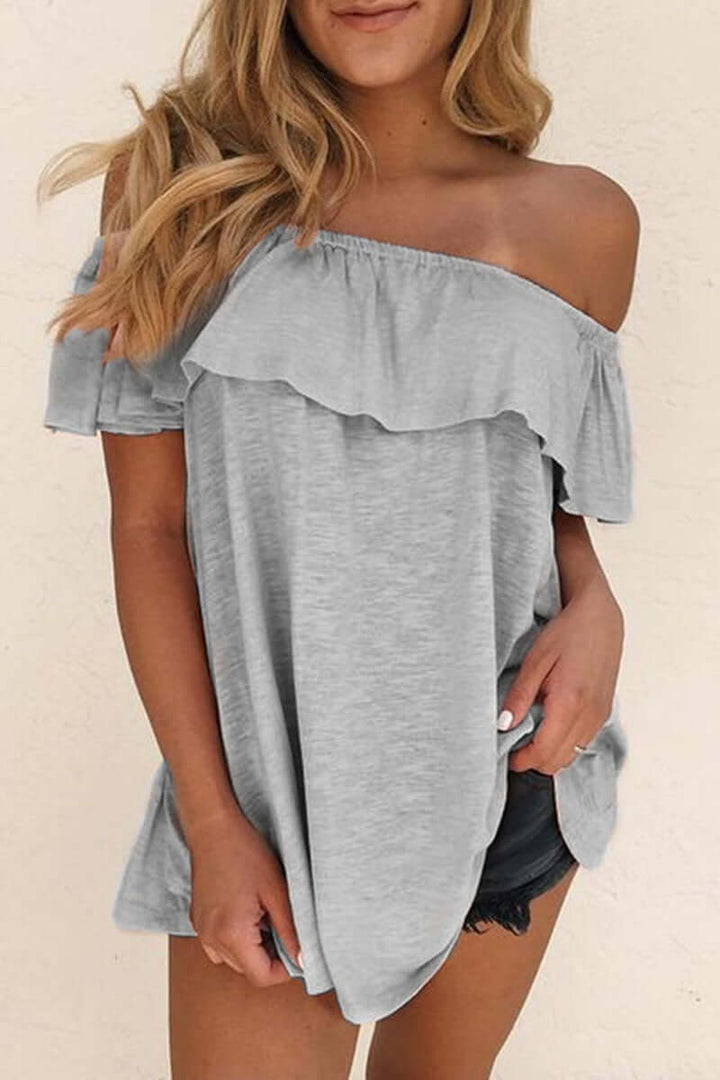 Women's Relaxed Fit Off-Shoulder Blouse with Ruffle Detail
