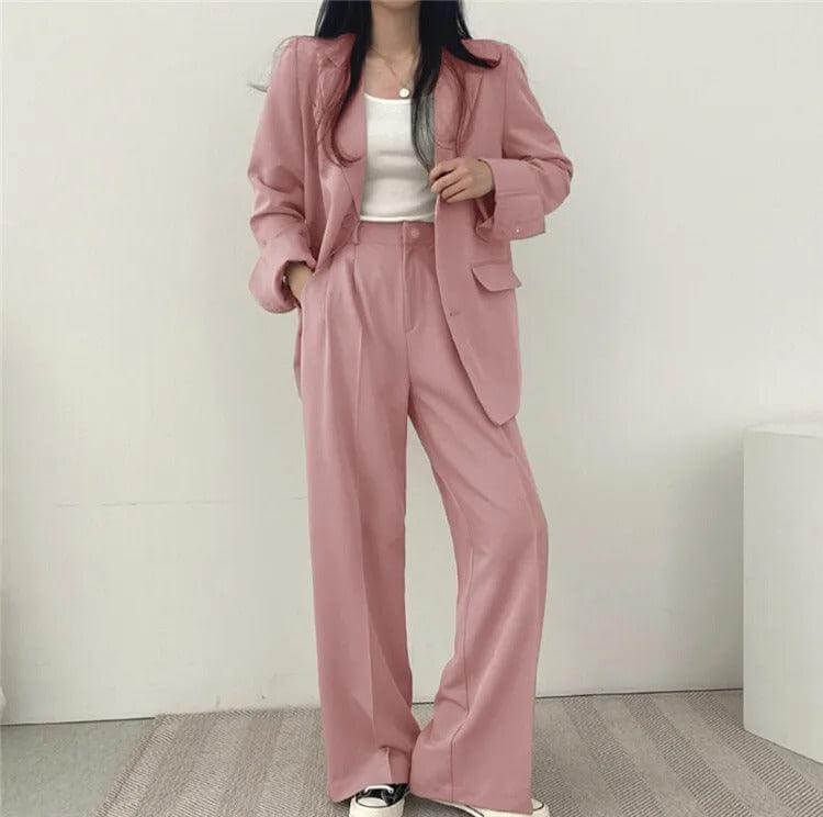Women's Smart Casual Suit: Oversized Blazer & High-Waisted Trousers