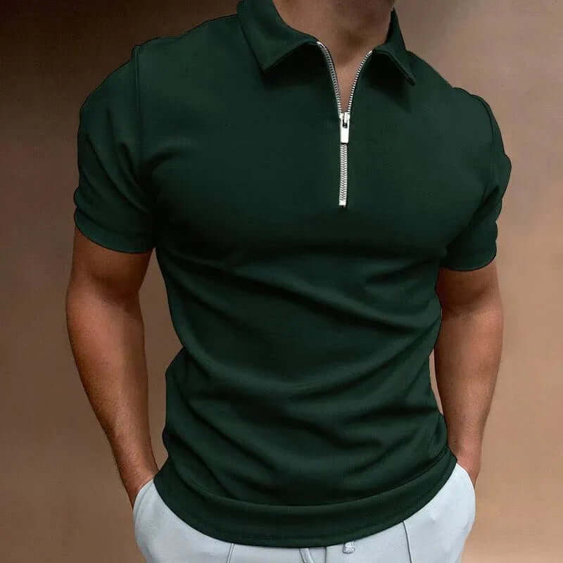 Men's Short Sleeve Slim Fit Polo Shirt with Zipper