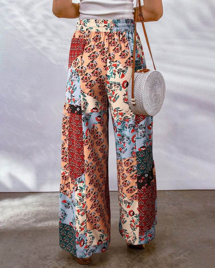 Women's Wide Leg Palazzo Trousers: High Waist, Drawstring, Boho Style