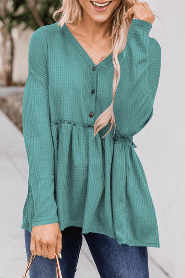 Women's Casual V-Neck Top with Buckle Detail