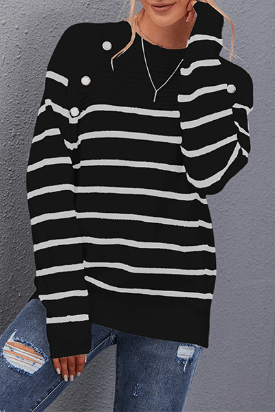 Women's Striped O-Neck Top with Split Detail